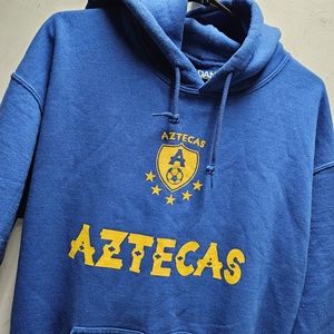 Aztecas FC soccer futbol blue/yellow hoodie sweatshirt ~ mens/unisex medium